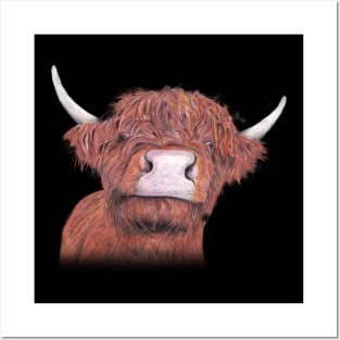 Highland Cow colour illustration tattoo style T-Shirt Posters and Art